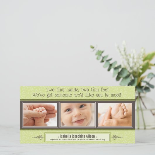 Tiny Hands, Tiny Hands Birth Announcement (ライム) 案内状 (スタンド正面)