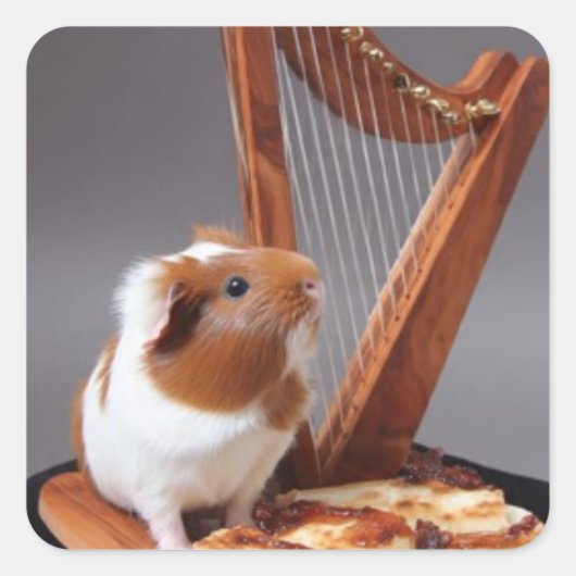 Tiny Harpist Guinea Pig – Artistic Sticker スクエアシール (正面)