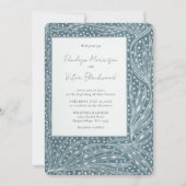 Tiny Heart Leaves Frame on Teal Wedding Invitation 招待状 (正面)