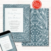 Tiny Heart Leaves Frame on Teal Wedding Invitation 招待状