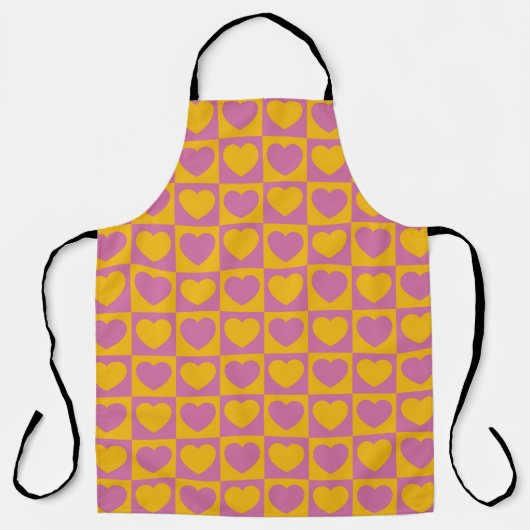 Tiny hearts chess grid seamless pattern. Cute litt エプロン (正面)
