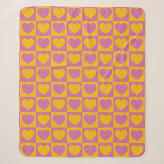 Tiny hearts chess grid seamless pattern. Cute litt シェルパブランケット (正面)