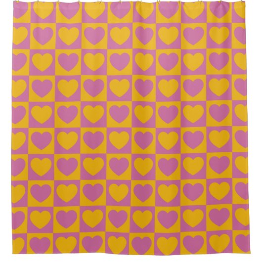 Tiny hearts chess grid seamless pattern. Cute litt シャワーカーテン (正面)