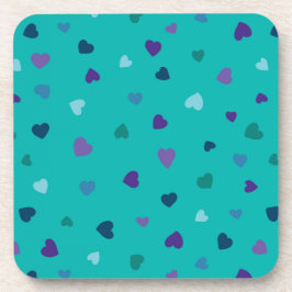Tiny Hearts, Purple, Teal, Blue on Turquoise コースター