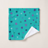 Tiny Hearts, Purple, Teal, Blue on Turquoise バスタオルセット (ウォッシュタオル)