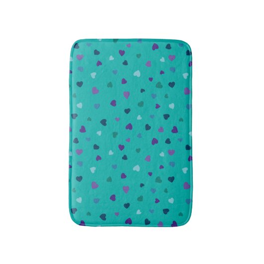 Tiny Hearts, Purple, Teal, Blue on Turquoise バスマット (正面縦)