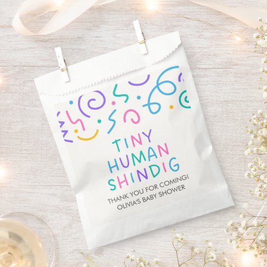 Tiny Human Shindig Baby Shower フェイバーバッグ (クリップ留めされた状態)