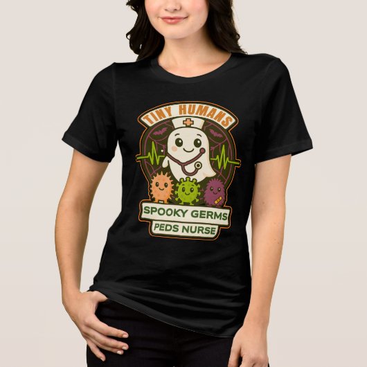 Tiny Humans Spooky Germs — 小児科ナースのハロウィン トライブレンドTシャツ (正面)