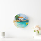 Tiny jamaican houses and skiffs ラウンド壁時計 (ホーム)