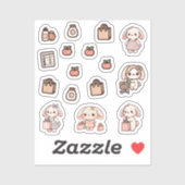 Tiny latte bunny shopping day Sticker シール (シート)
