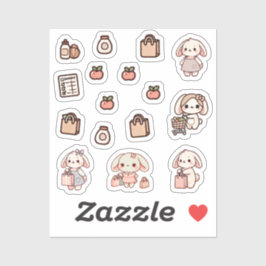 Tiny latte bunny shopping day Sticker シール