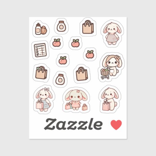 Tiny latte bunny shopping day Sticker シール (シート)