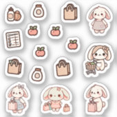 Tiny latte bunny shopping day Sticker シール (正面)