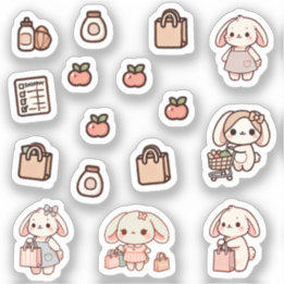 Tiny latte bunny shopping day Sticker シール