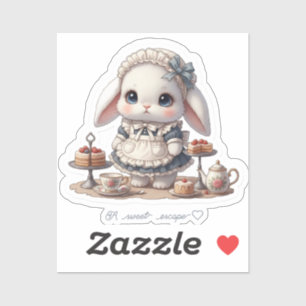 Tiny Maid Bunny - Antique Cafe Style Kawaii Art シール