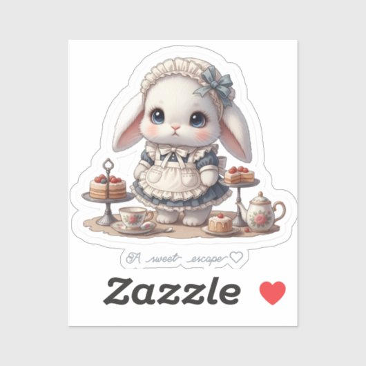 Tiny Maid Bunny - Antique Cafe Style Kawaii Art シール (シート)