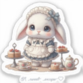 Tiny Maid Bunny - Antique Cafe Style Kawaii Art シール (正面)