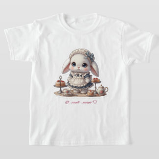 Tiny Maid Bunny - Antique Cafe Style Kawaii Art Tシャツ