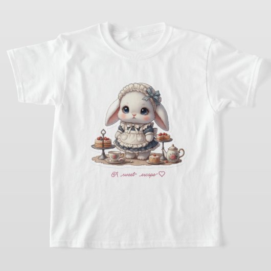 Tiny Maid Bunny - Antique Cafe Style Kawaii Art Tシャツ (レイダウン)