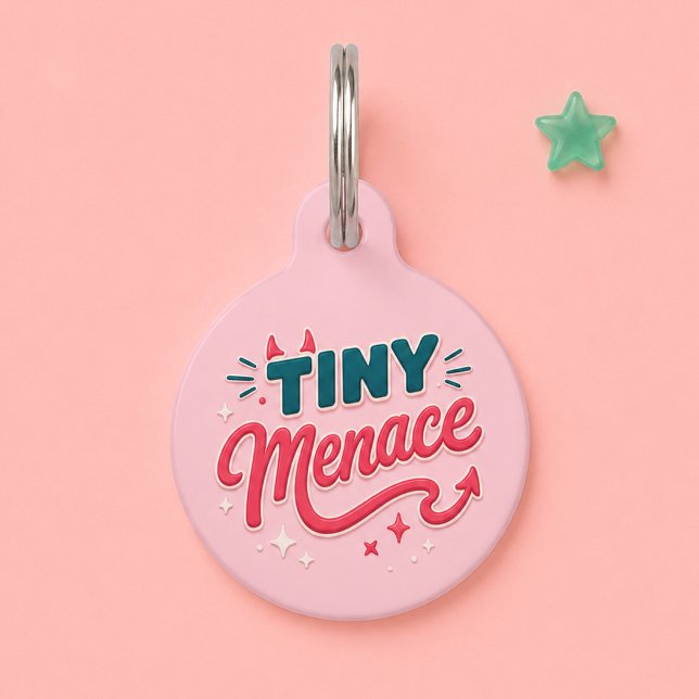 Tiny Menace かわいいピンクの オーダーメイド 犬 猫 ペット　ネームタグ (クリエイターアップロード済み)