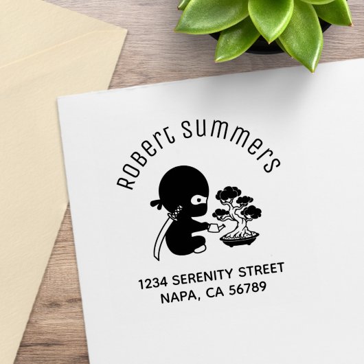 Tiny Ninja Watering Bonsai Tree Arch Address ラバースタンプ