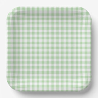 Tiny Pale Green and White Gingham ペーパープレート