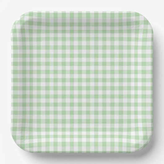 Tiny Pale Green and White Gingham ペーパープレート (正面)