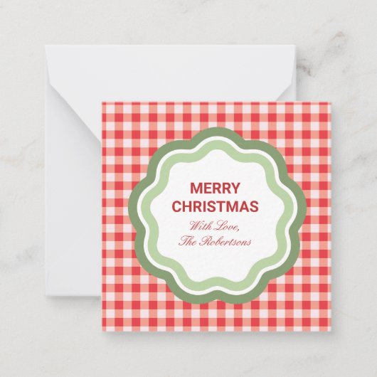 Tiny Red Gingham Personalized Gift Enclosure ノートカード (正面)