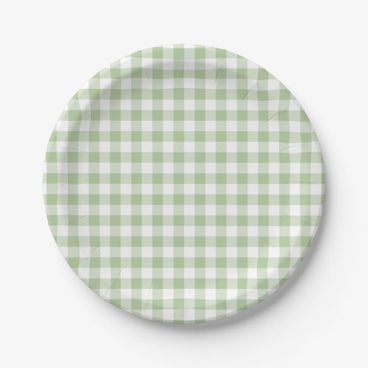 Tiny Sage and White Gingham ペーパープレート (正面)