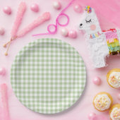 Tiny Sage + White Gingham ペーパープレート (パーティー)