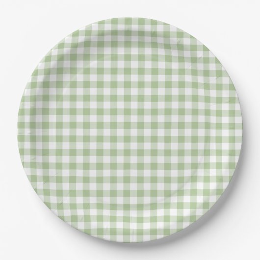 Tiny Sage + White Gingham ペーパープレート (正面)