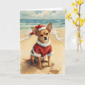 Tiny Santa, Big Cheer – Chihuahua Beach Christmas カード (黄色い花)