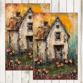TINY SHABBY COUNTRY HOUSE MIXED MEDIA DECOUPAGE 薄葉紙