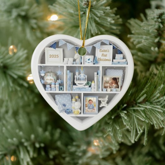 Tiny Shelves Personalized Baby Boy First Christmas セラミックオーナメント (ツリー)