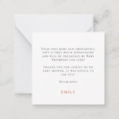 TINY SIZE Bunny Girl Baby Shower Thank You ノートカード (裏面)