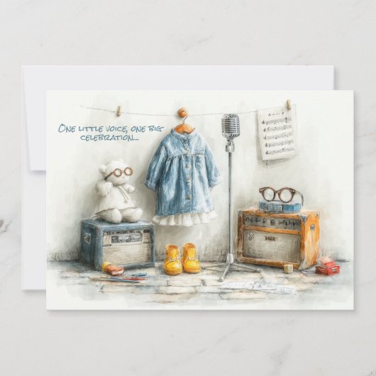 Tiny Songbird - 1st Birthday Girl 招待状 (正面)