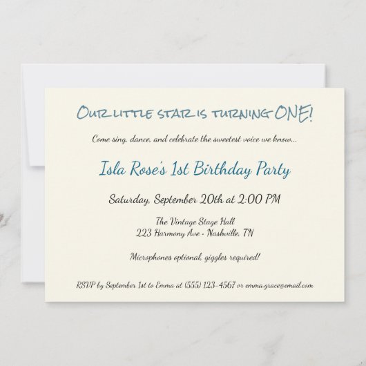 Tiny Songbird - 1st Birthday Girl 招待状 (裏面)