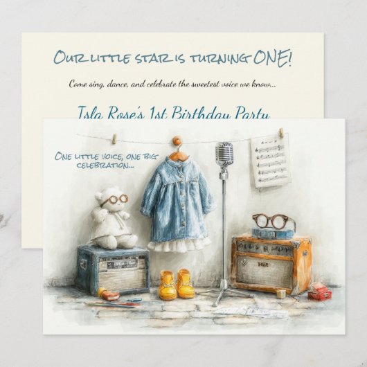 Tiny Songbird - 1st Birthday Girl 招待状 (正面/裏面)