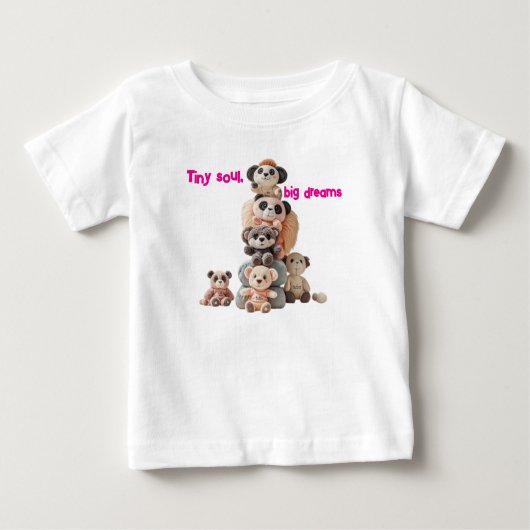 Tiny Soul, Big Dreams" テディベア トッドラーTシャツ ベビーTシャツ (正面)