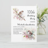 Tiny Sparrow 桜の花 春の100歳の誕生日 招待状 (スタンド正面)