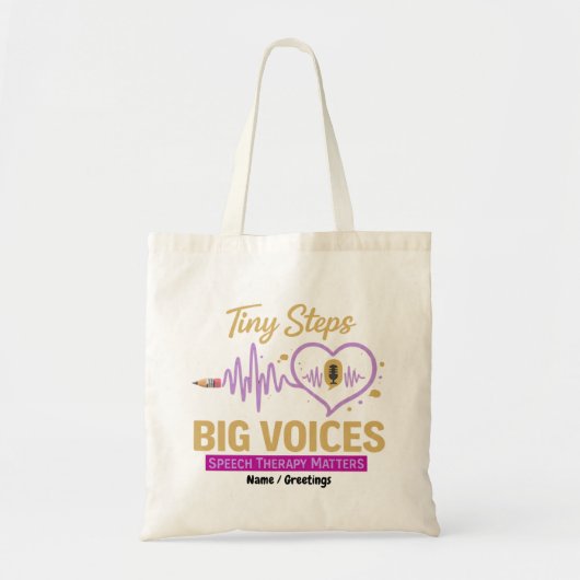 Tiny Steps Big Voices 音声治療が大切 トートバッグ (正面)