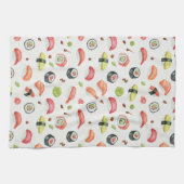 Tiny Sushi Illustration for Nigiri and Maki Fans キッチンタオル (横)
