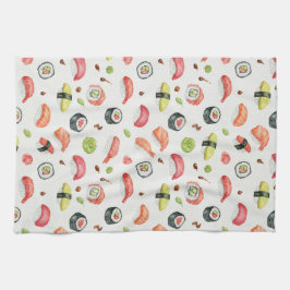 Tiny Sushi Illustration for Nigiri and Maki Fans キッチンタオル