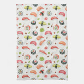 Tiny Sushi Illustration for Nigiri and Maki Fans キッチンタオル (縦)