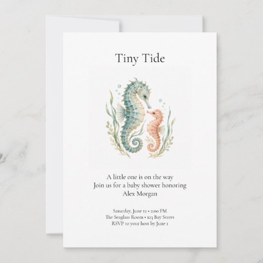 Tiny Tide タツノオトシゴ ベビーシャワー招待状 招待状 (正面)