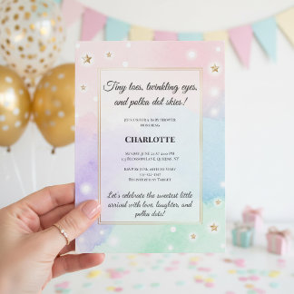 Tiny Toes Polka Dot Baby Shower ラグジュアリー パステル 招待状