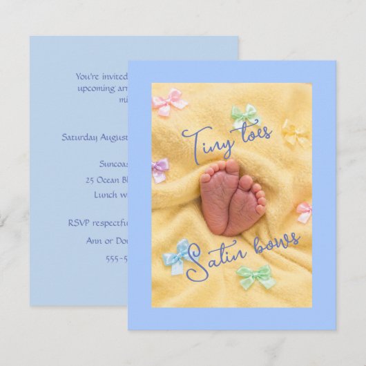 Tiny Toes Satin Bows Baby Shower Invitation 招待状 (正面/裏面)
