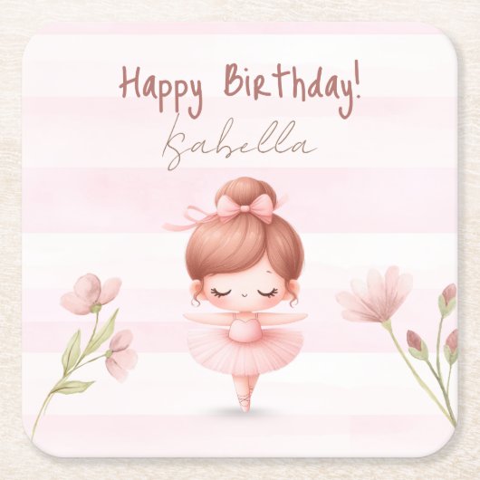 Tiny Twirls – Ballerina  スクエアペーパーコースター (正面)