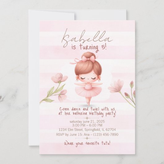 Tiny Twirls – Ballerina 招待状 (正面)