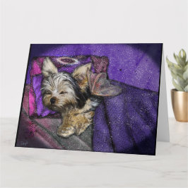 Tiny Yorkie Sleeping Angel Halo Memorial Art カード